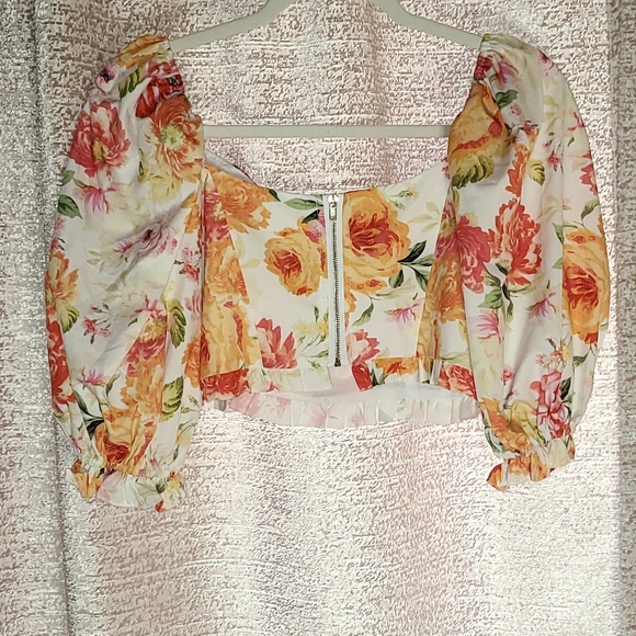 Love Bell High Waist Floral top and Shorts set Vibrant Orange Pink - Picture 7 of 14